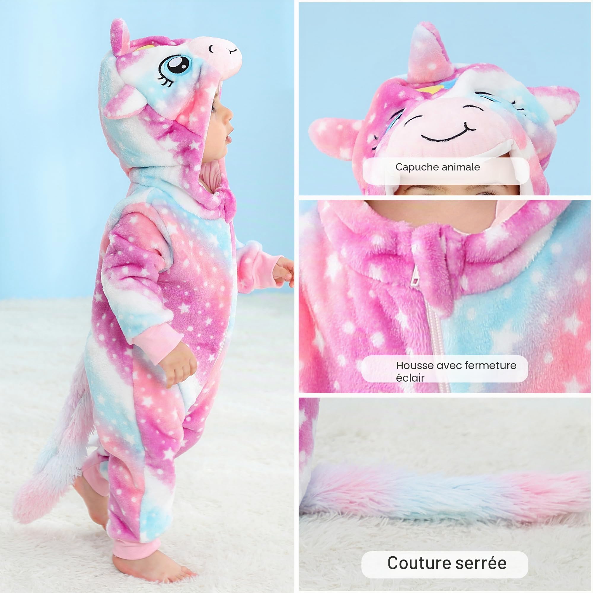 HAHASHOW BéBé Grenouillères Unisexe Animal Pyjama d'hiver Combinaison Barboteuse Enfant Filles Costume 2-36 Mois