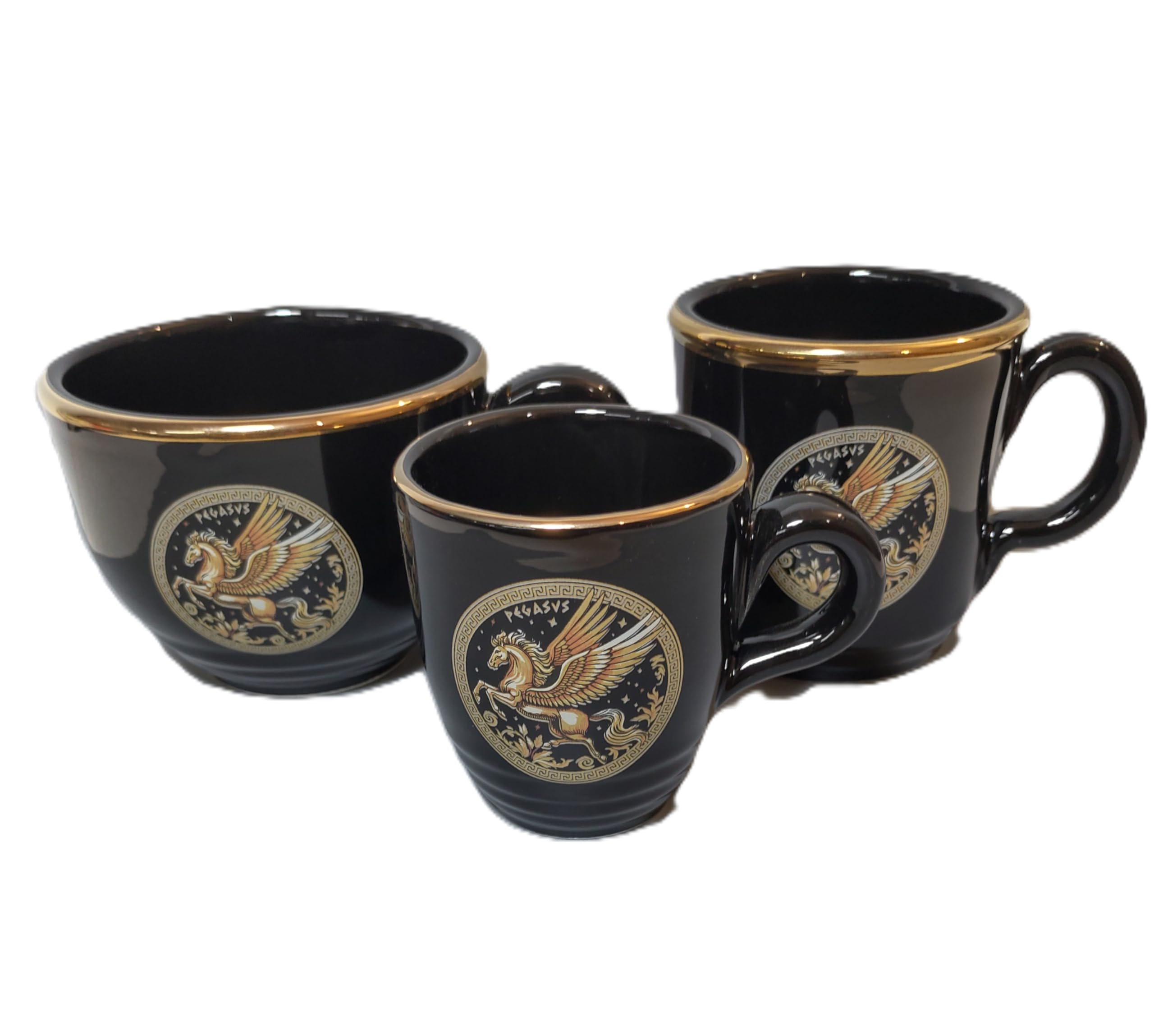 Set di 3 tazze colore nero Pegasus Divine cavallo con le ali tema