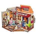 ROBOTIME DIY Miniature House Kit - Corner Bookstore - Wooden - Brown - Rustic European - 1:3 Scale