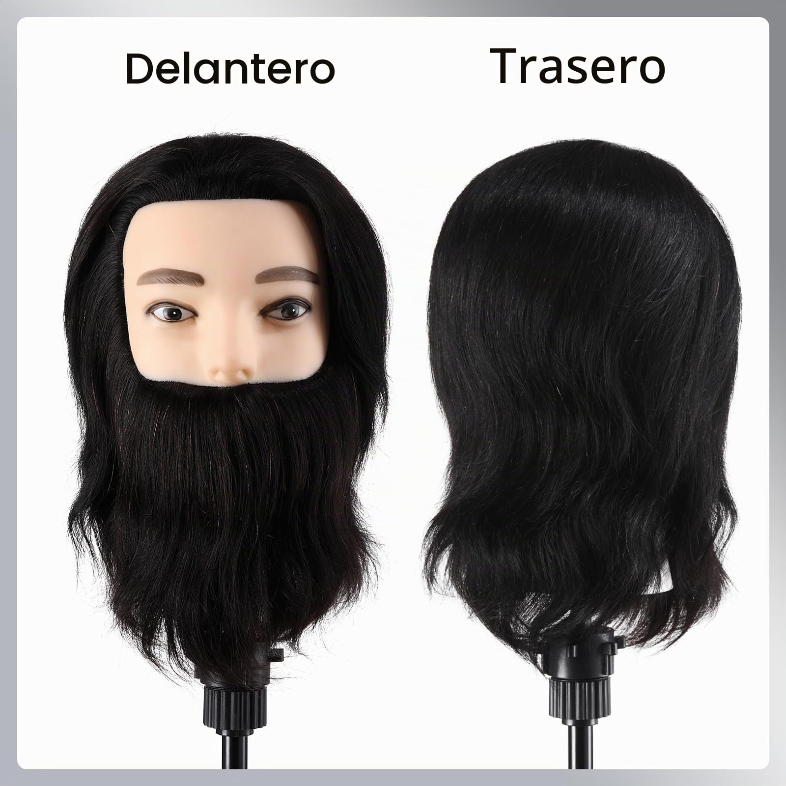 Cabeza de peluquería para hombre con soporte 100% cabello humano cabeza de entrenamiento maniquí para estudio profesional en la Cosmetología con soporte
