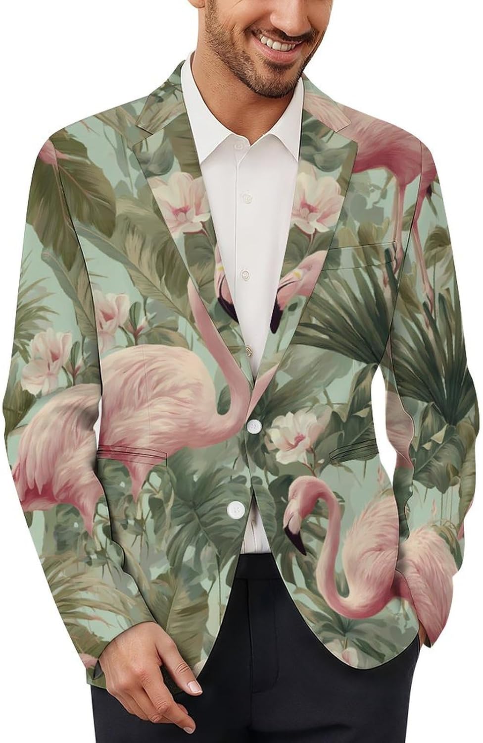 Flamingos Tropical Plants Suits Blazer for Men Buttons Jacket Coat Business 6X-Large