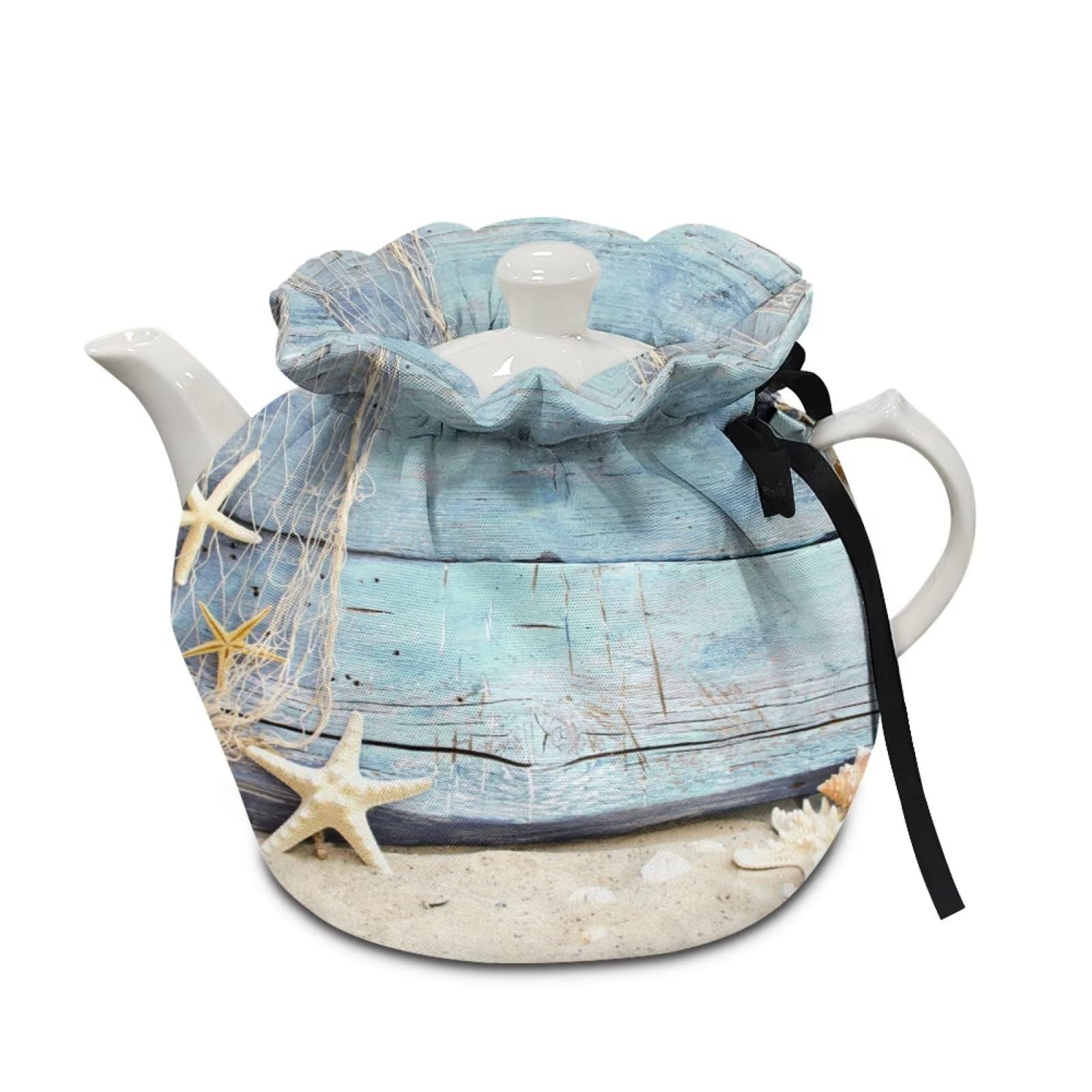 NETILGEN Tea Pots Cozy Tea Pot Cozies Kettle Quilt Dust Cover Insulating Warming Teapot Dust Cover for Home Kitchen Decorative Accessories, Starfish Blue Wood Grain