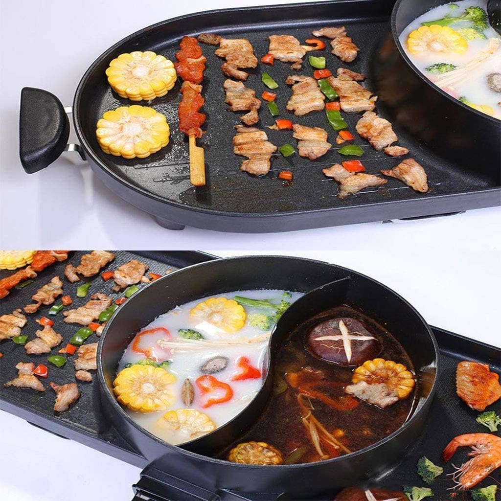 Grill Indoor Hot Pot, Multifunctional Teppanyaki with Divider Separate Temperature Contral, Capacity for 6 Family Gatherings