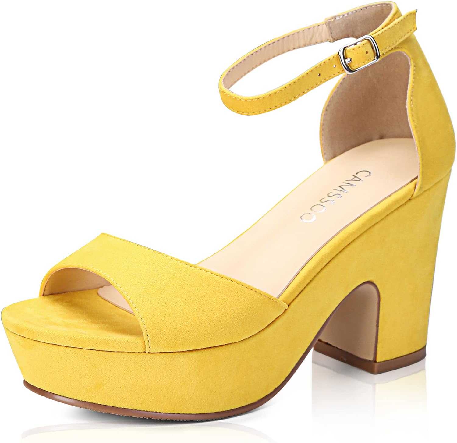 CAMSSOO Women’s Platforms Wedges Sandals – Suede Open Toe Ankle Strap