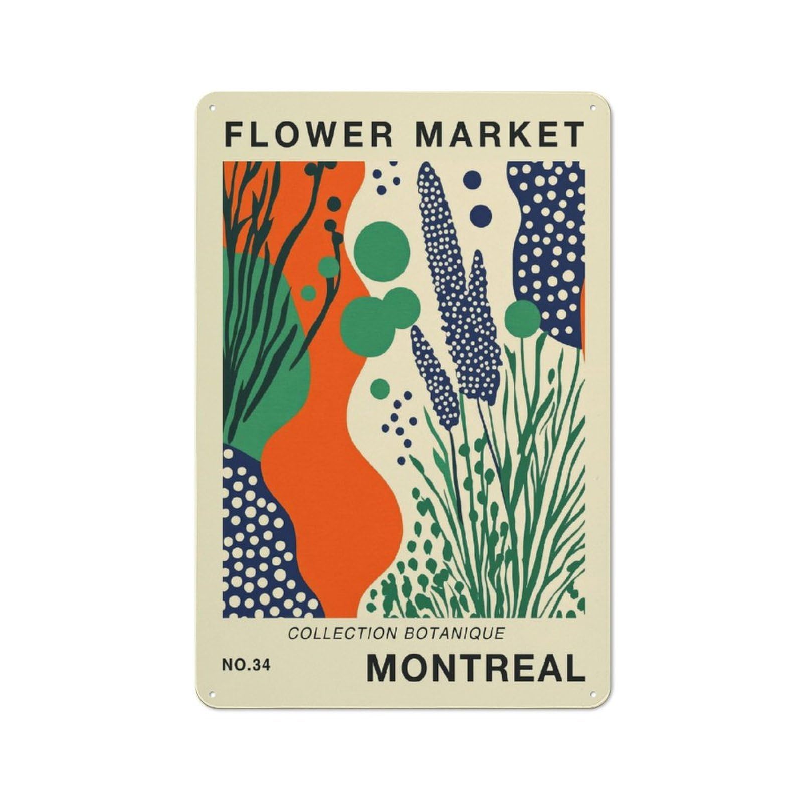 Junmoney Style-1 Tin Wall Plaque 30X20cm With Montreal Flower Market Poster For Garage Wall, With Clear Vintage Wall Decor Character