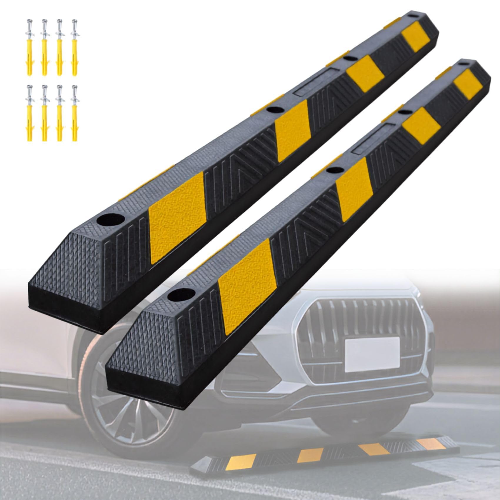 72" Rubber Parking Curb, Wheel Parking Stopper for Garage Parking Lot