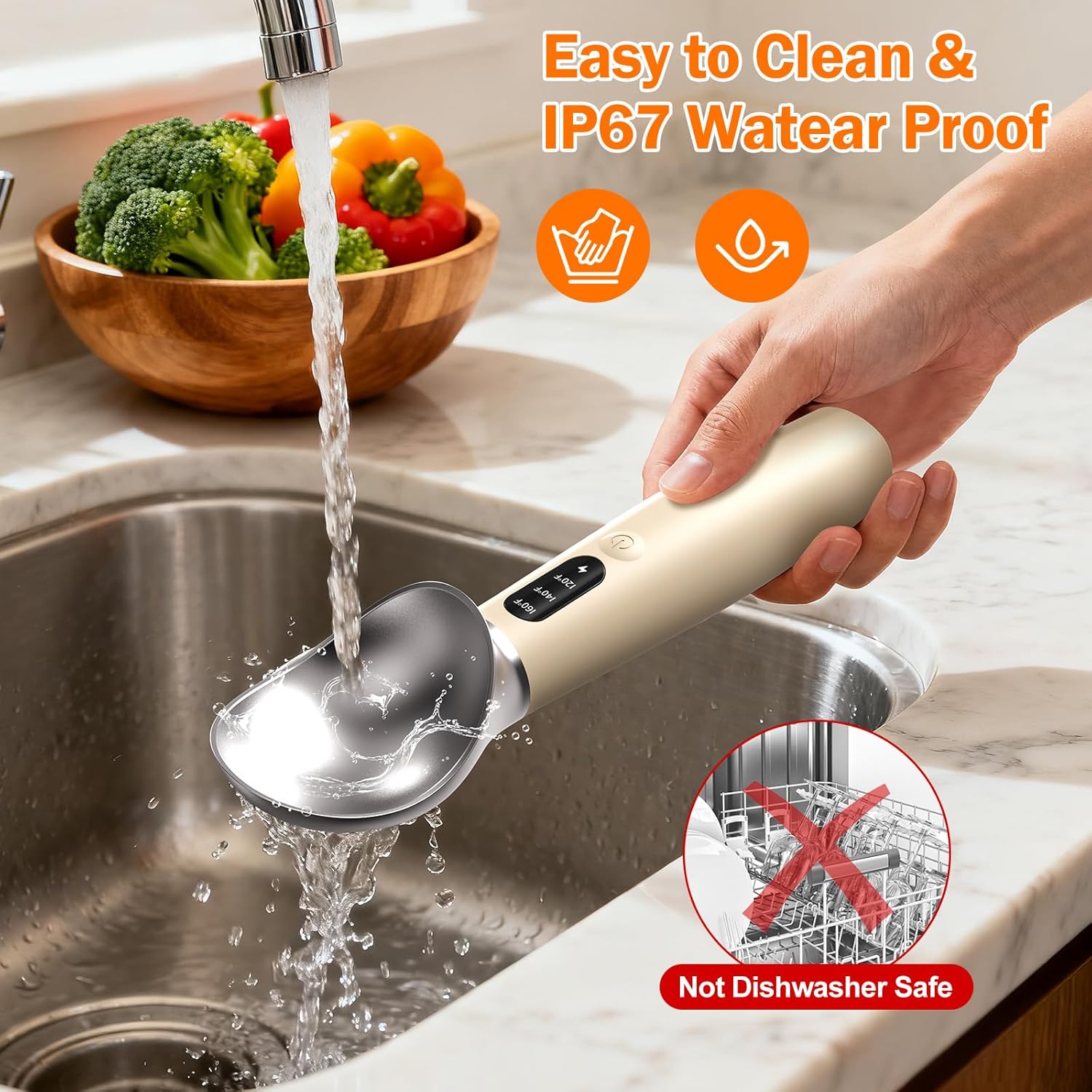 Heated Ice Cream Scoop for Hard Ice Cream, 3-Speed Electric Ice Cream Scooper with USB-C Fast Charging, Cordless & Rechargeable, Ergonomic Handle for Arthritis & Weak Hands,LED Display, Easy to Clean