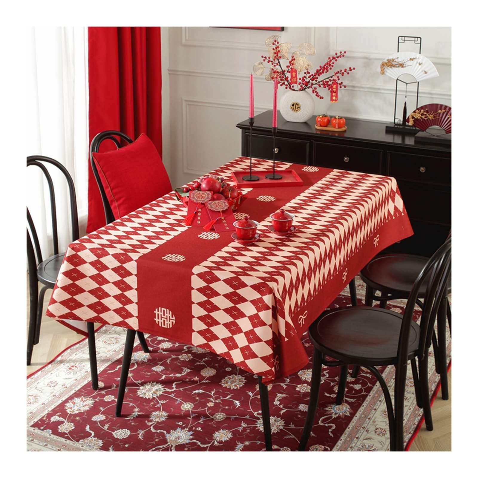 Nappe rectangulaire rouge 135x220 polyester lavable Daesar