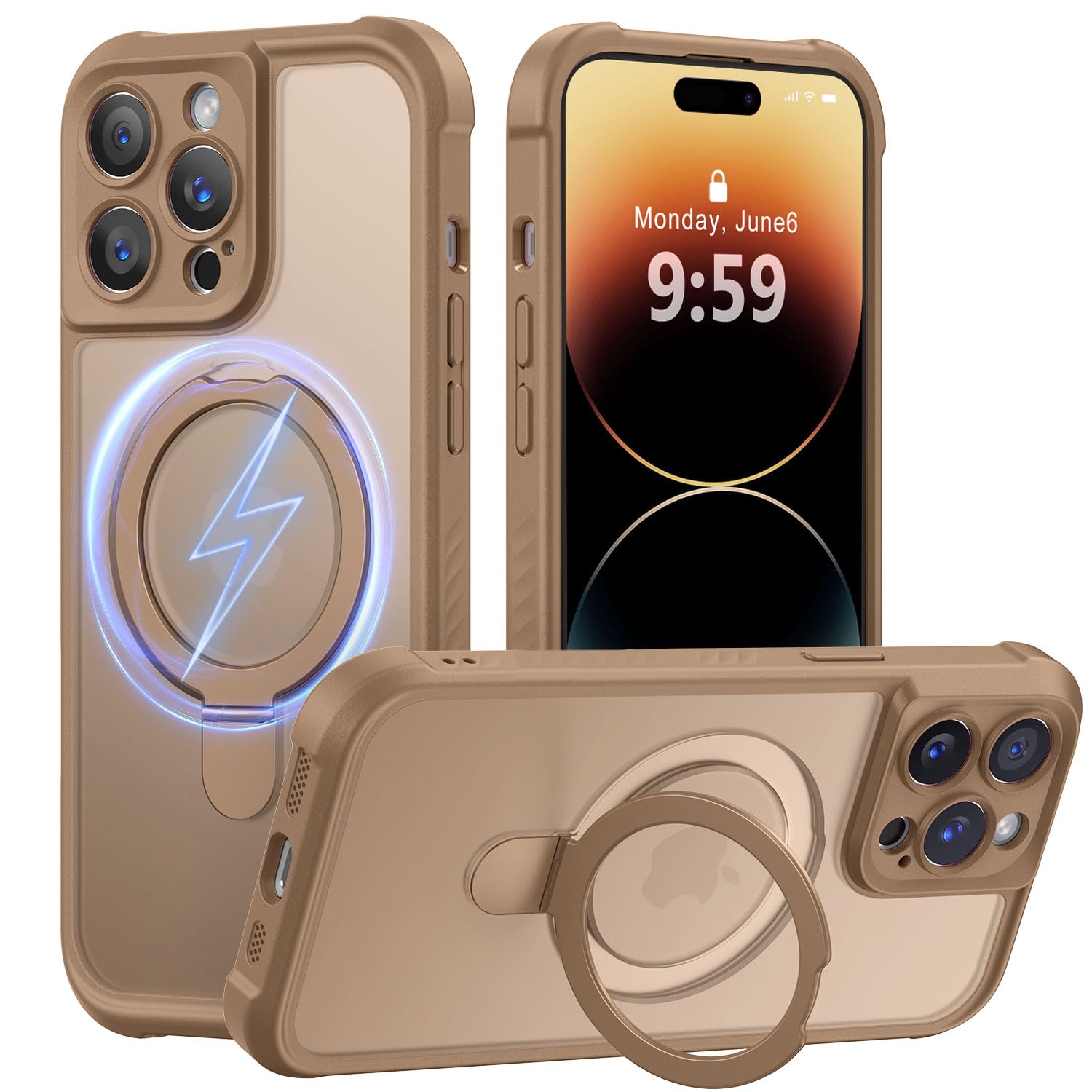 MOCCA Magnetic for iPhone 14 Pro Case with Stand,Brown