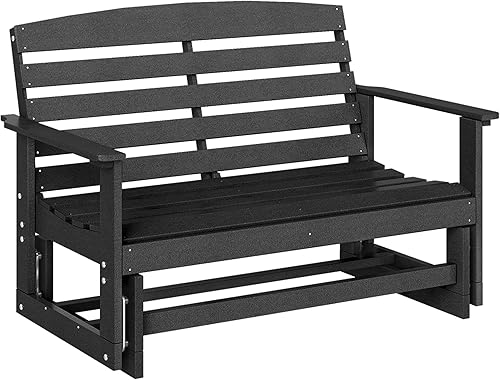 Miniatura 11 de Outsunny Banco planeador para 2 personas para exteriores, silla mecedora de doble columpio para patio, sofá biplaza con marco de HDPE con listones