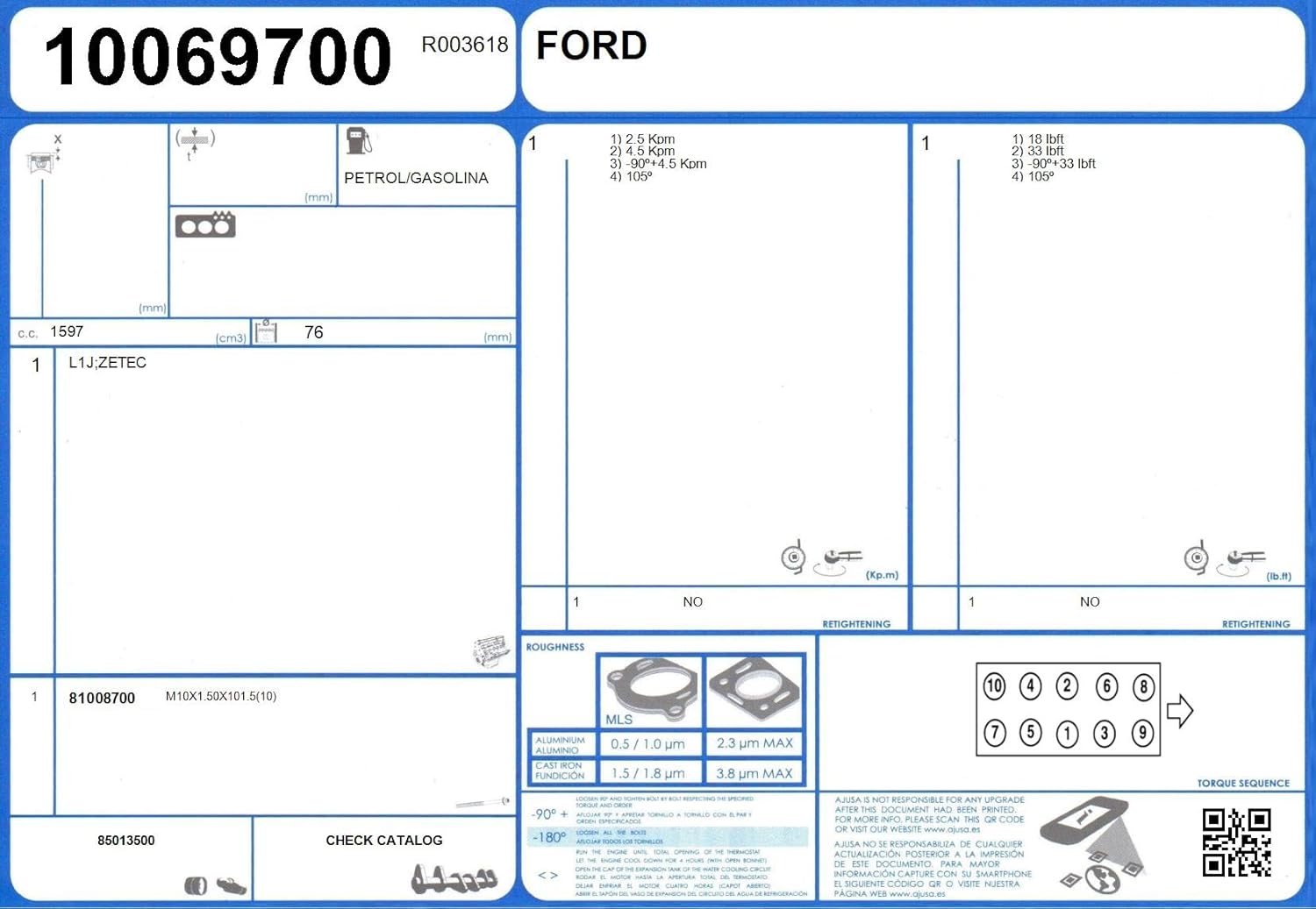 Ajusa 10069700 Gasket cylinder head