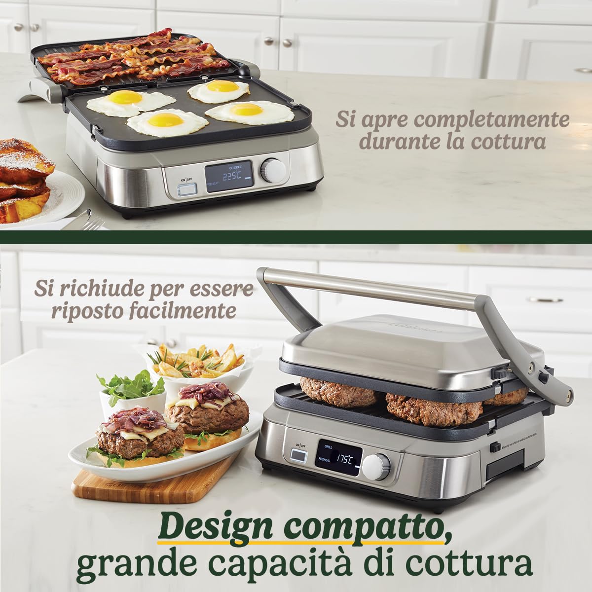 Cuisinart Grill 6-in-1: Piastra, Waffle, Grill/Piastra, Piastre antiaderenti reversibili, Display digitale, SearBlast®, Cerniera regolabile GR5E