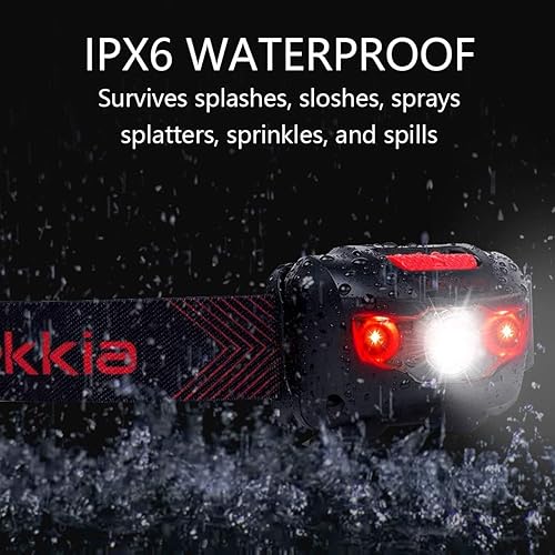 Miniatura 3 de Vekkia Linterna LED ultra brillante (paquete de 2), faro de luz blanca y roja con diadema ajustable, lámpara de cabeza impermeable IPX6 para
