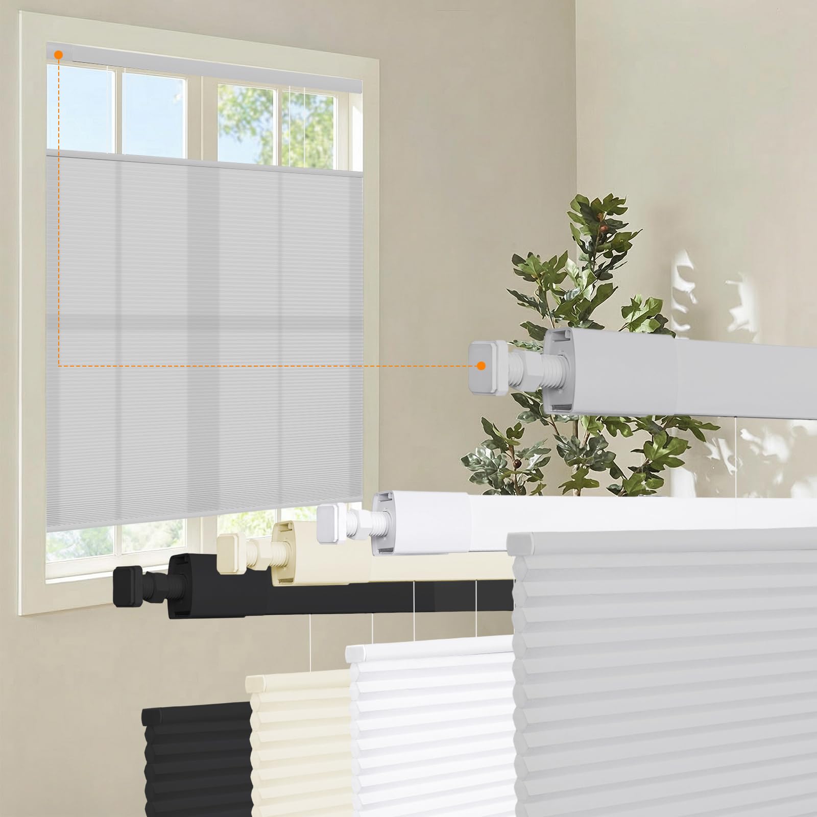 No Drill Light Filtering Top Down Bottom Up Cellular Blinds No Tools Custom Cordless Honeycomb Shades for Window Privacy Blinds Window Treatment(Light Gray,149cm W x 135cm H)