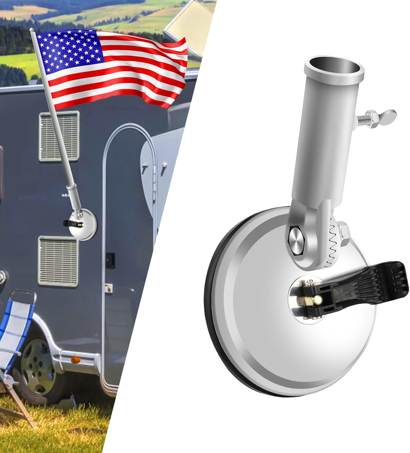 Adjustable RV Flagpole Mounts Easy Angle Adjustment, Strong Suction Cup Holders for 1.02"(26mm) Below Pole Diameter, Suction Mount Perfect for Car, Truck, RV, EV, Camper, Trailer, 2 Pcs