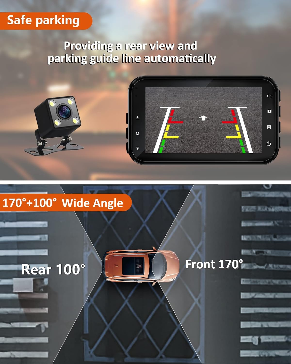 GMAIPOP Dash Cam Front and Rear, 1080P Dash Camera for Cars with SD Card, Dual Dashcams 3" IPS Screen, Dashboard Camera Recorder 170° Wide Angle,Accident Lock,Night Version,Motion Detection