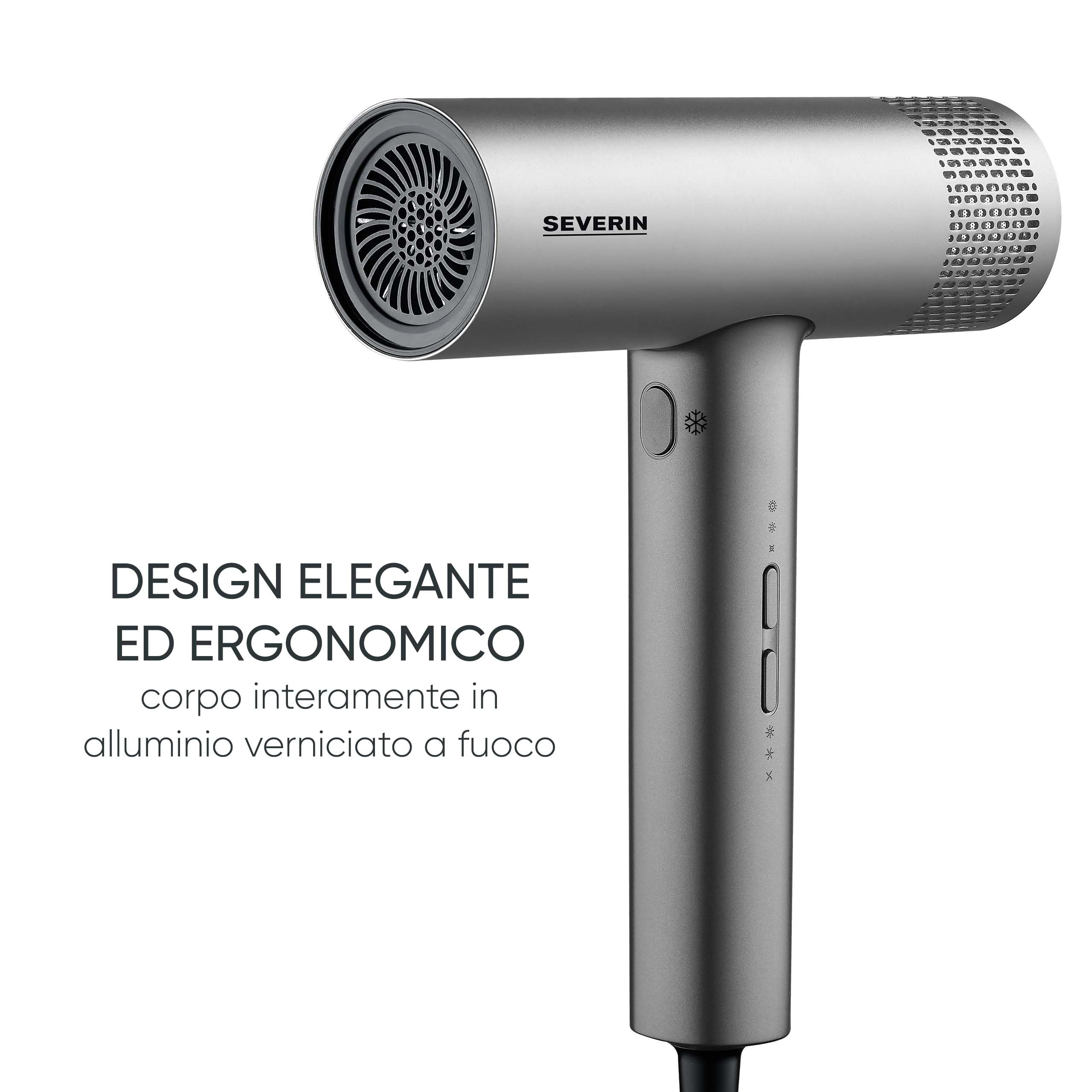 Severin Asciugacapelli Ionico Professionale con Diffusore e Concentratore Magnetici, Motore BLDC Potente e Silenzioso, Tecnologia a Ioni Anticrespo, 2.000 W, Antracite, HT 0171