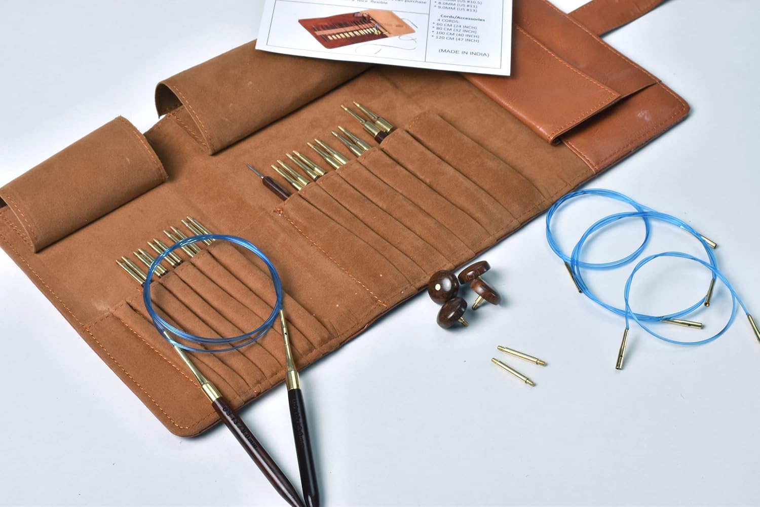 5" Rosewood Interchangeable Knitting Needles Set | with Leather case | Smooth Needles Tips for Long Last |