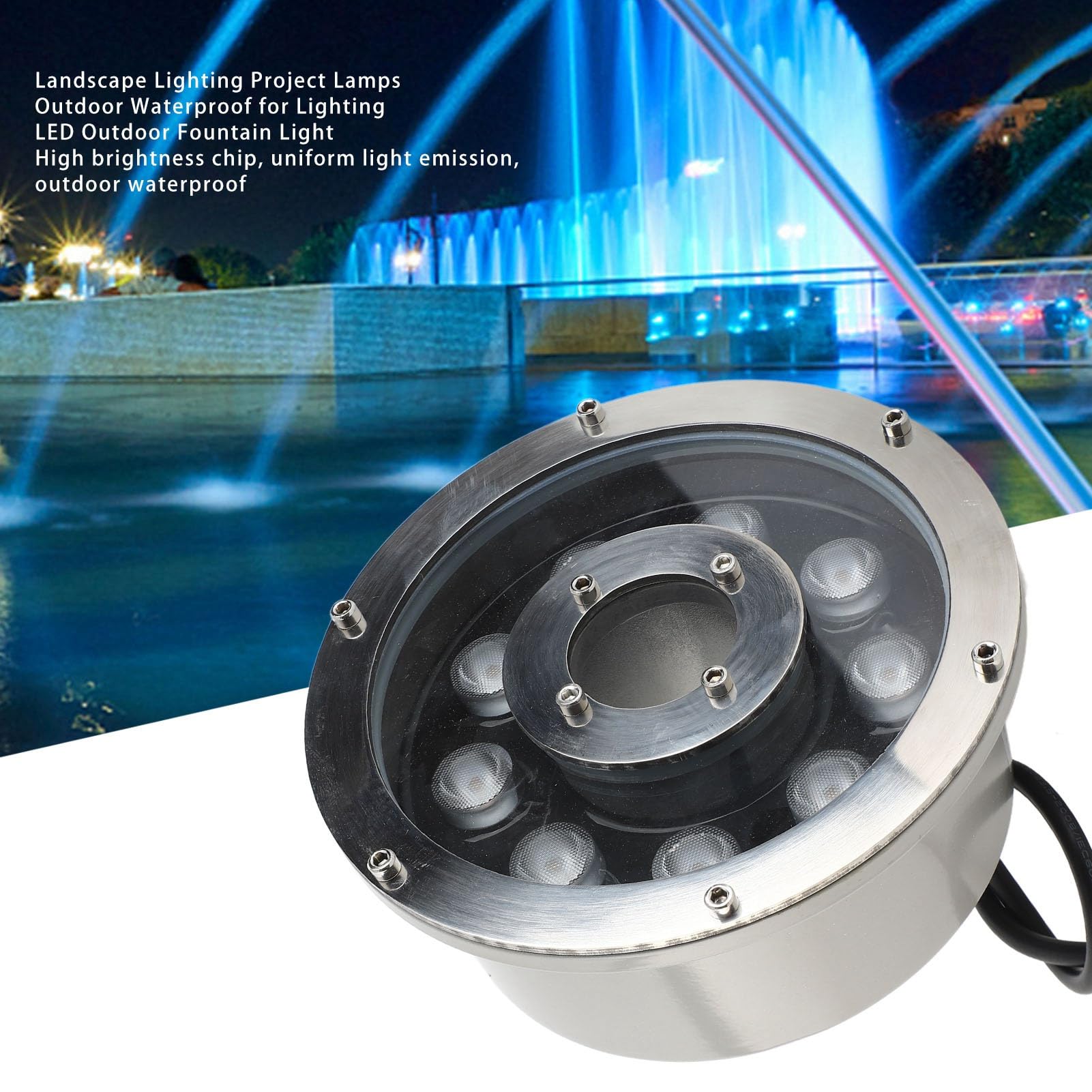 Luci subacquee, luci per stagno a LED, faretto subacqueo sommergibile ad alta luminosità in acciaio inossidabile per cascata di stagno (Bianco caldo 9W)