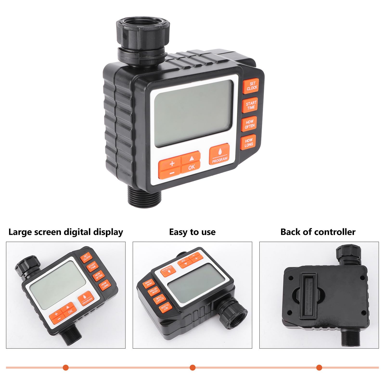 Controlador de Riego Automático Pantalla Digital Grande, Negro ABS