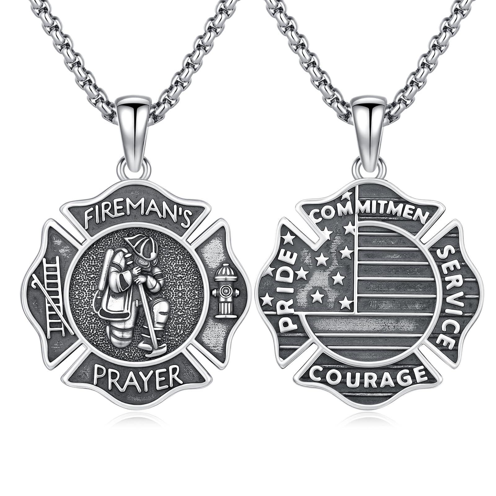 Silver/14K Gold Patron Saint Medal Amulet Necklace for Men Women
