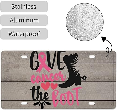 Miniatura 5 de Placa de matrícula con cinta rosa para cáncer de mama, placa frontal decorativa con 4 agujeros para el cáncer de mama, cubierta metálica de aluminio