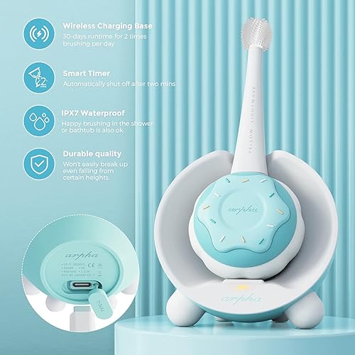 Miniatura 7 de Cepillos de dientes eléctricos para niños de 1 a 8 años, cepillo de dientes recargable con temporizador para niños con 3 cabezales de cepillo de