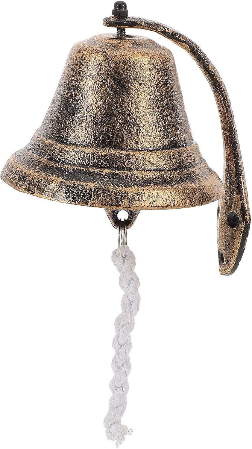 Luxshiny Vintage Cast Iron Hanging Door Bell Small Rustic Style Wall-Mounted Bell for Garden Balcony Coffee Shop Entrance Indoor Decorative