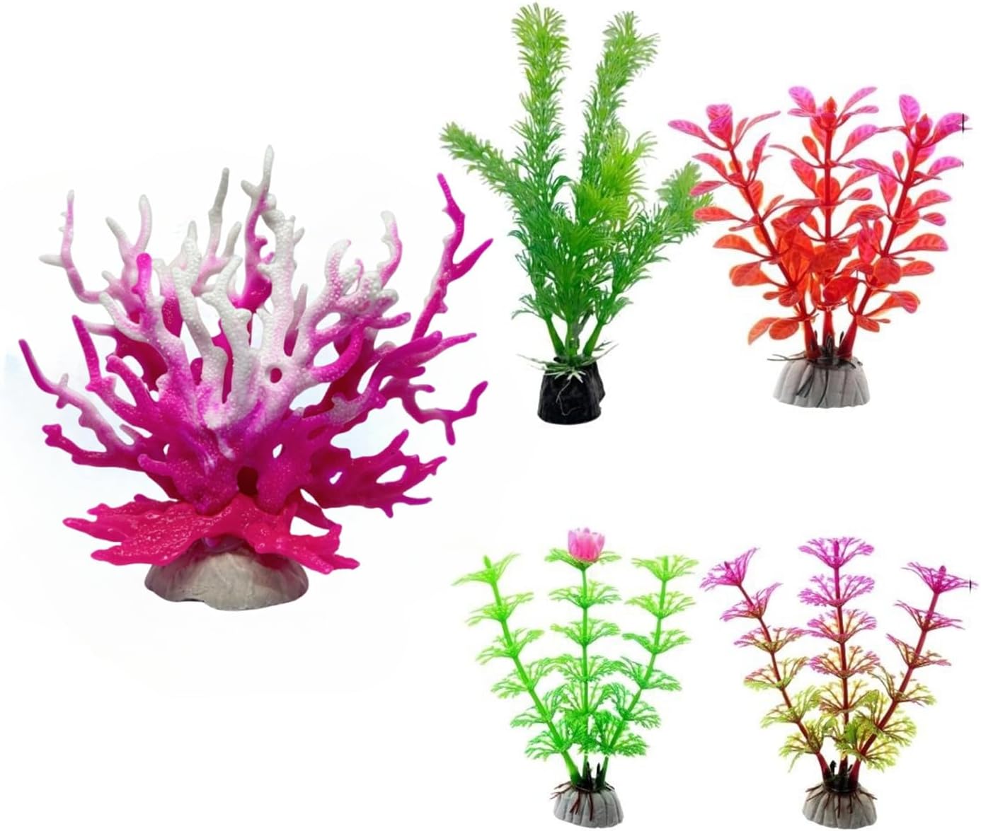 Artificial Aquarium Coral Reef Decor with 4 Pcs Water Grass Plant, Colorful Coral Ornaments for Fish Tank Landscape Scenery, Fish Tank Kelp Plant Flower Aquarium Grass Decoration Accessories (B)