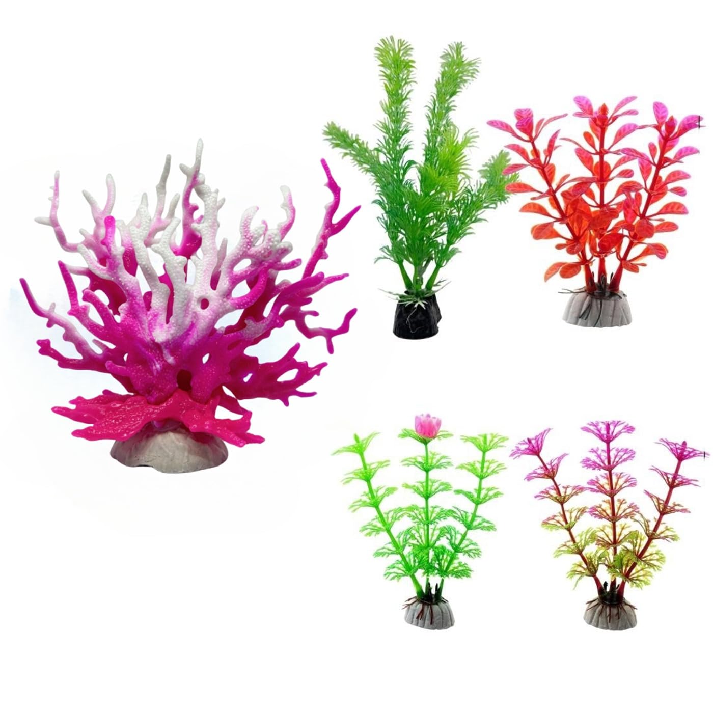 Artificial Aquarium Coral Reef Decor with 4 Pcs Water Grass Plant, Colorful Coral Ornaments for Fish Tank Landscape Scenery, Fish Tank Kelp Plant Flower Aquarium Grass Decoration Accessories (B)