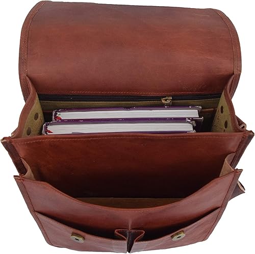 Miniatura 8 de 11 x 9 pulgadas cuero genuino mensajero bandolera bandolera unisex bolsa vertical, Marrón