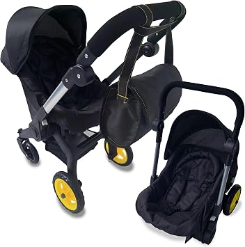 Baby Doll Car Seat Stroller Combo Convertible 2 in 1 Doll Stroller and Car Seat for Kids Fits Up to 20 Dolls Play Toy Baby Stroller with Adjustable Handle for Girls Toddlers All Ages Black