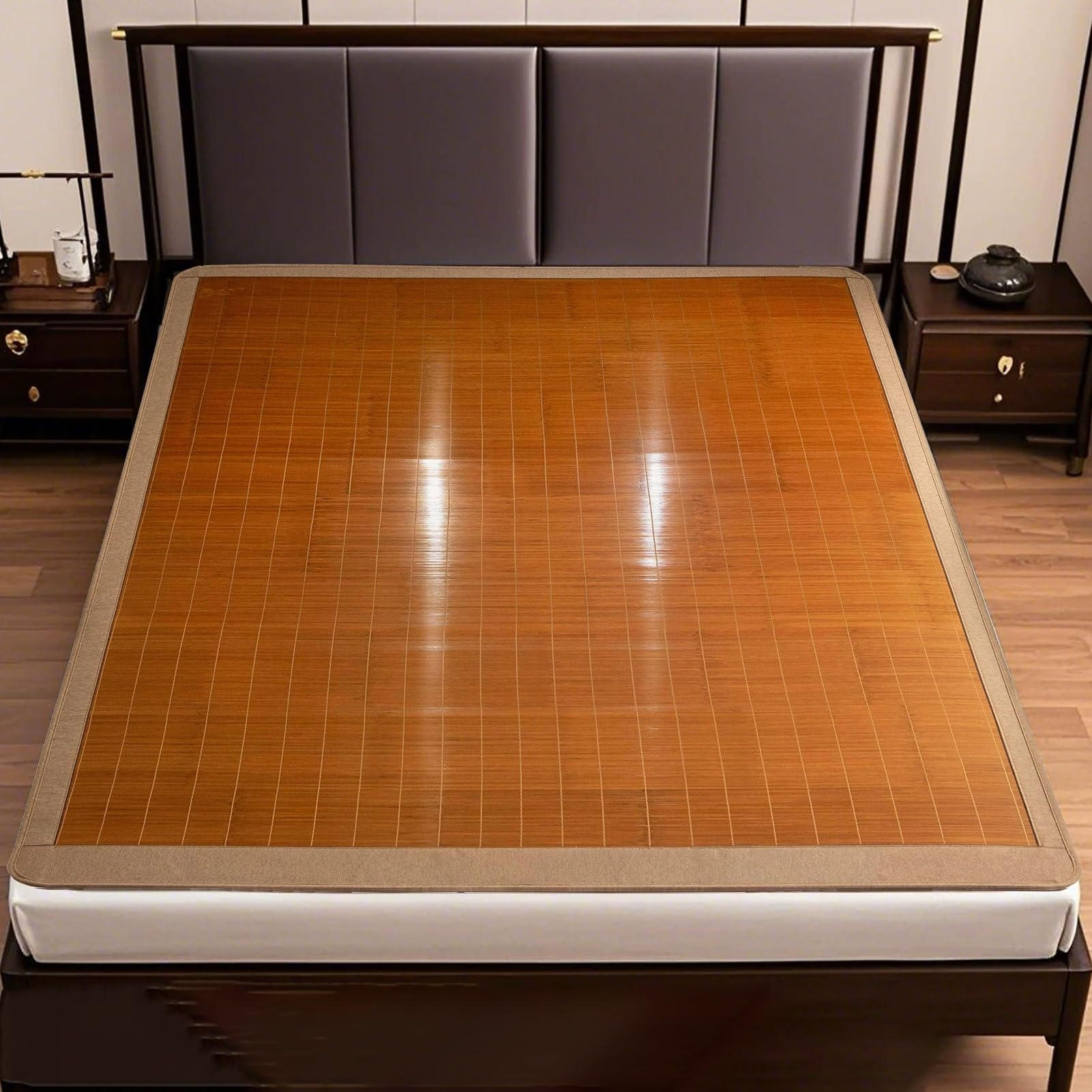 Snaweo Sum mer Cooling Bamboo Mat, Double-Sided Sleeping Pad Straw Mat, Double King Size Bamboo Sleeping Mat, Smooth Surface, Breathable for Home Bedroom Floor(150x190cm/59x75in)