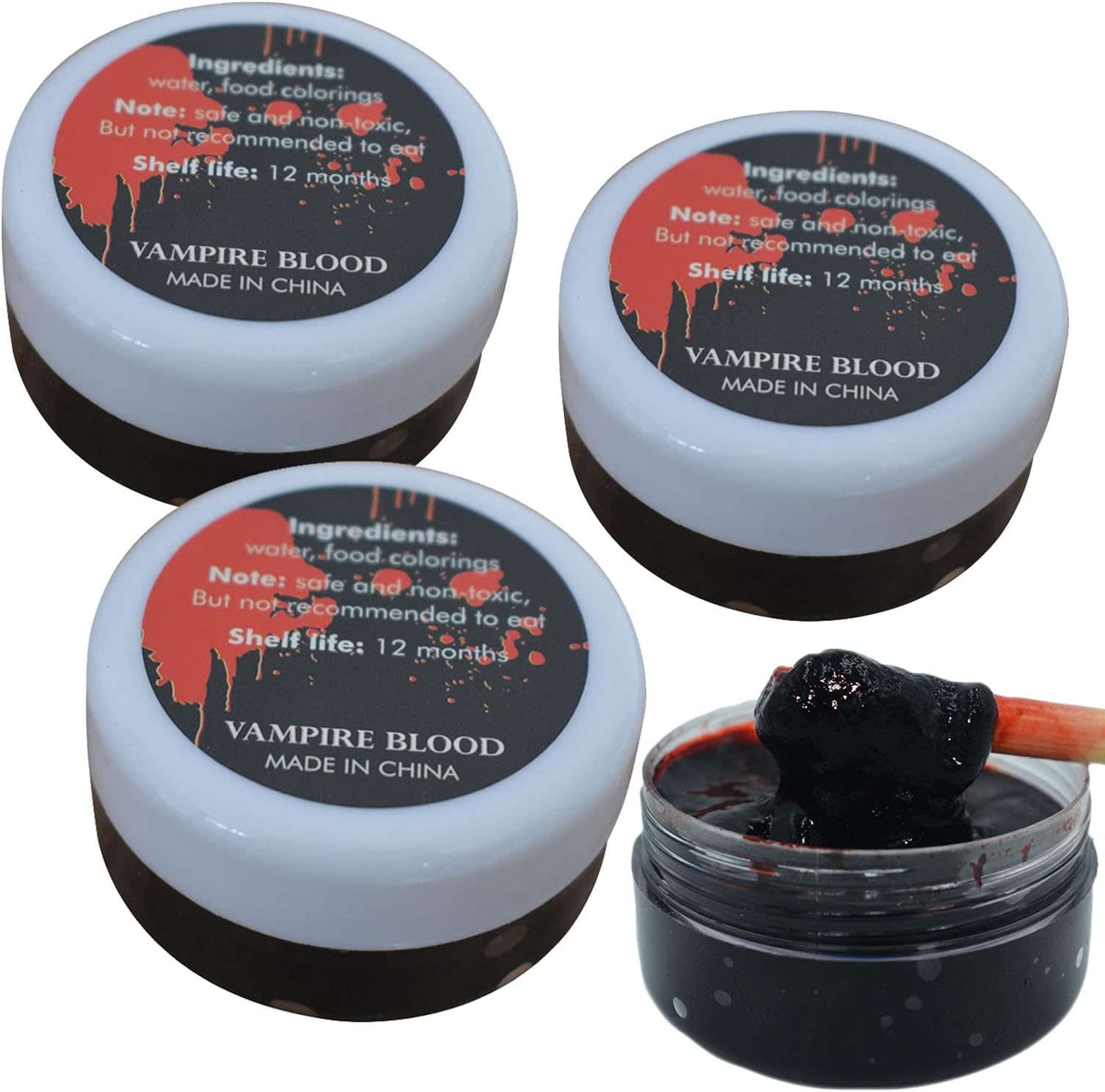 Halloween Fake Blood Makeup Coagulated Blood Gel Vampire Zombies Stage Blood Special Effects Scar Wound Fake Scab Blood, Faux Blood, 1oz/Pack, 3 Pack