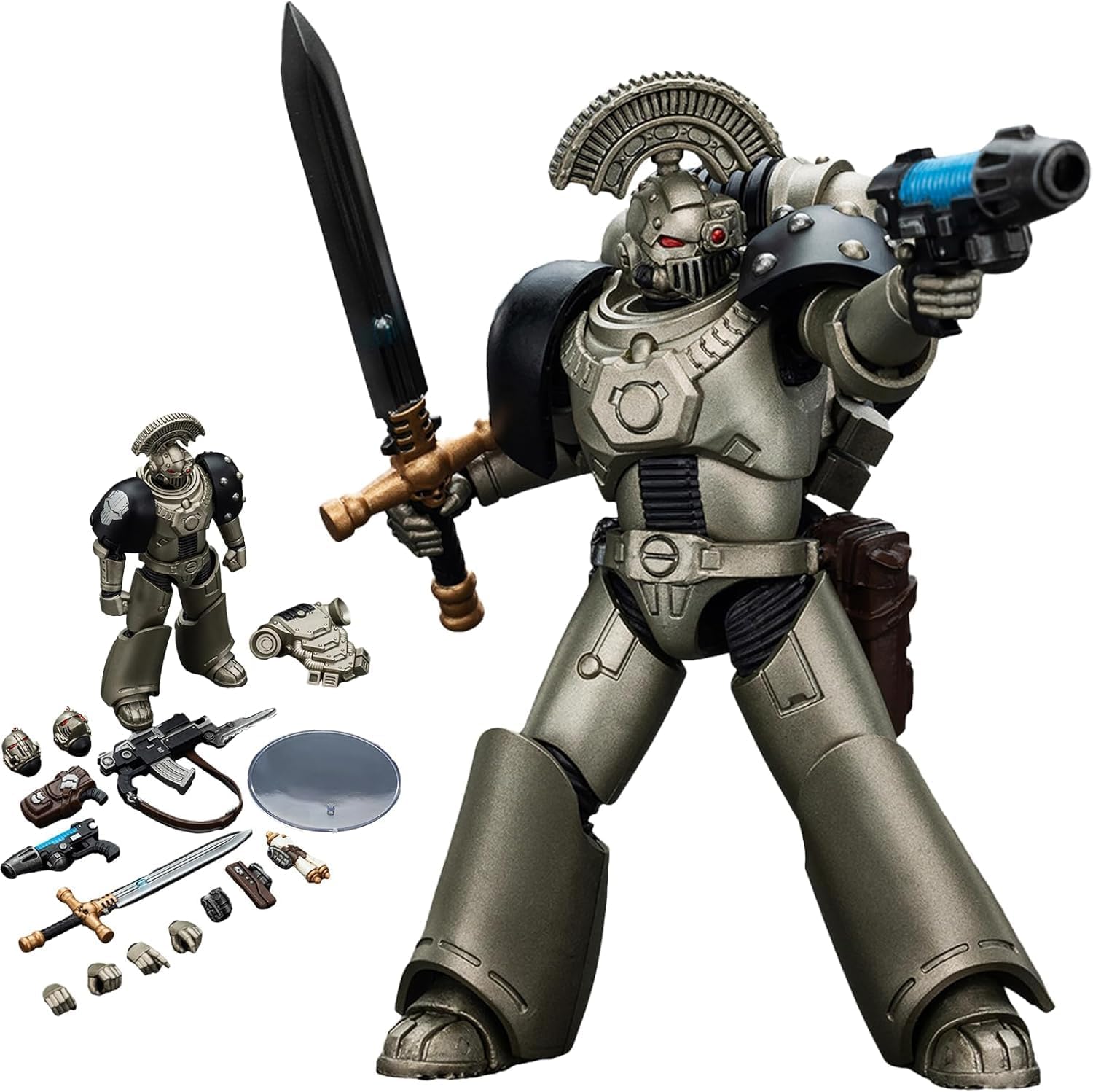 JOYTOY Action Figures Warhammer 4.96inch Iron Warriors MKVI Tactical Sergeant with Power Sword and Plasma Pistol 1/18 Movable Model Collectible Figurine
