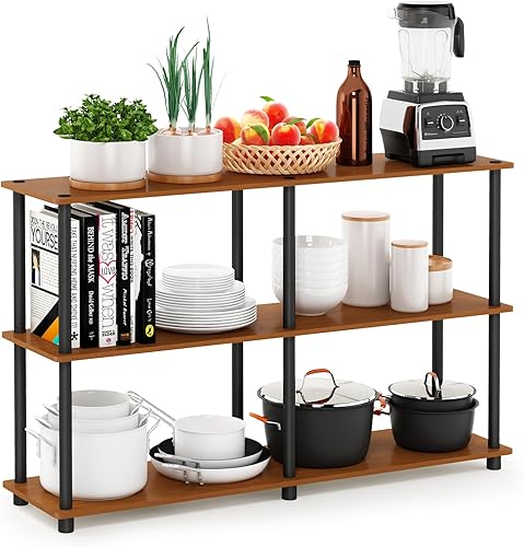 Miniatura 5 de Furinno Mesa auxiliar con marco de metal de estilo industrial de 3 niveles, mesa auxiliar, roble Finn