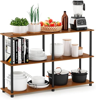 Furinno Turn-N-Tube 3-Tier Wide Storage Shelves, Bookshelf, Light Cherry