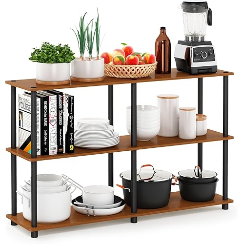Furinno TURN-N-TUBE Storage Shelves, 3-Tier 47.4 Wide Book Shelf, Corner Shelf, Toolless Open Shelves, for Organization and Storage, Living Room, Garage, Home Office, Light Cherry