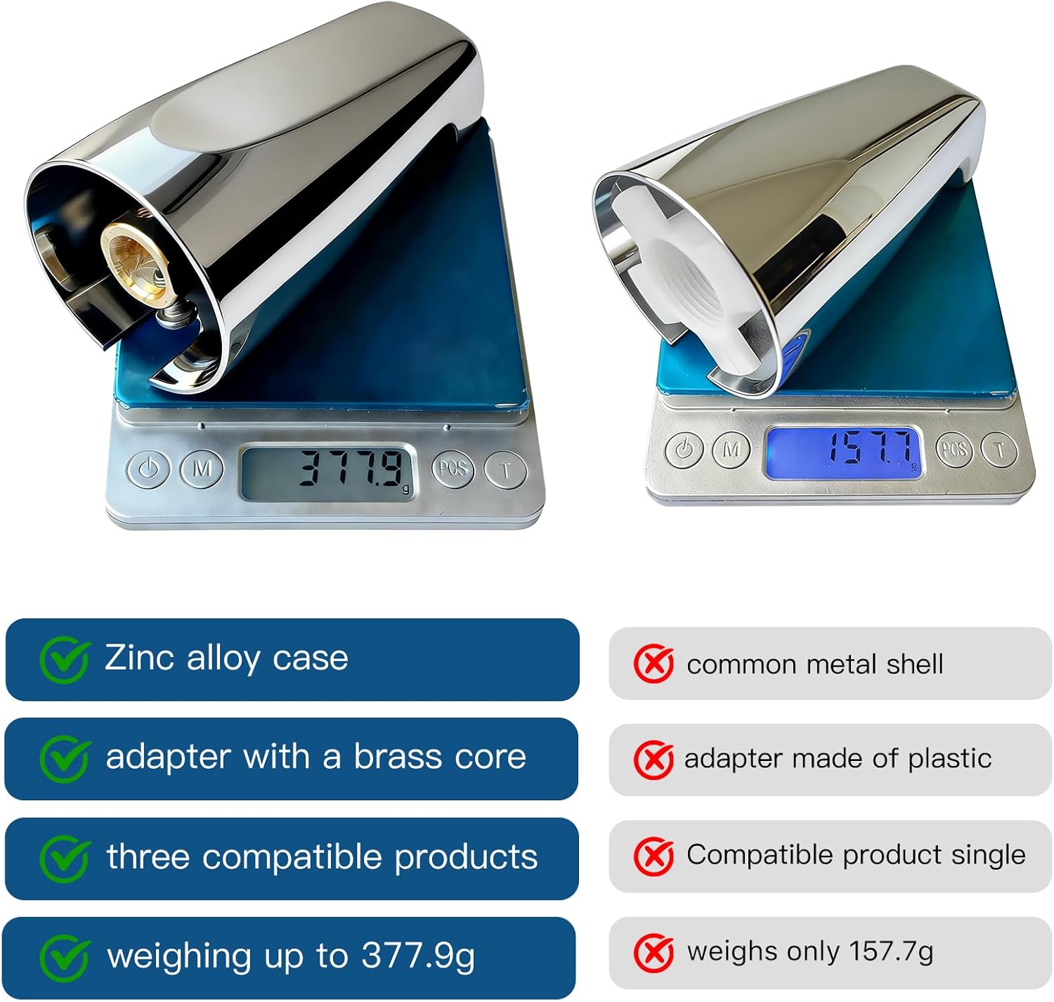 Tub Spout Without Diverter, Slip-On Tub Spout, Heavy Duty All Metal Bathtub Faucet with Brass,Shower Slip-on Bathtub Faucet for 1/2 Inch Copper Pipe,5-3/8 Inch Bath Tub Faucet Replacement,Chrome