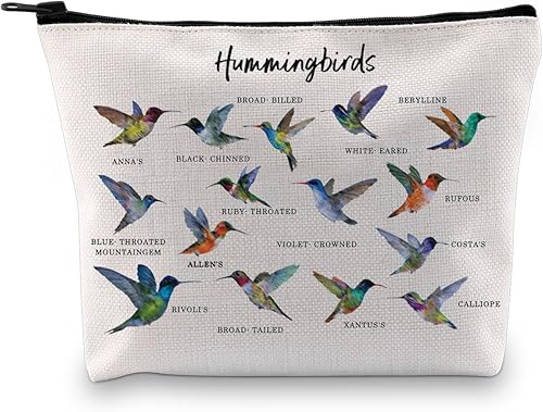 XYANFA Bolsa de maquillaje de colibrí, regalo para amantes de los colibríes, regalo temático de colibrí, regalo de observación de aves, bolsa de