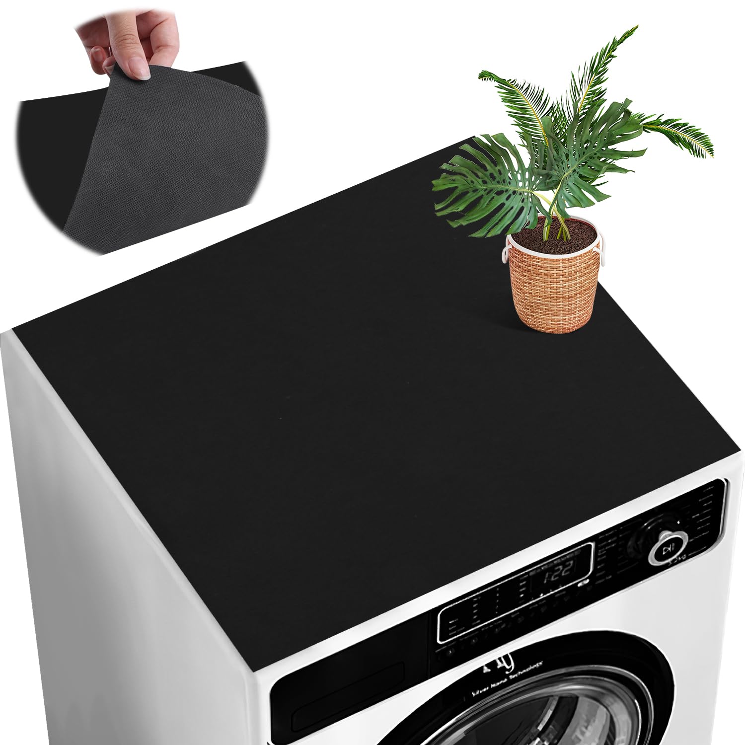 Nuyoah Waschmaschinenauflage Waschmaschinenbezug 60x60 cm Waschmaschinenabdeckung Staubschutz Rutschfest Waschmaschine Bezug Abdeckung Küchen Abwaschbar Zuschneidbare Schwarz