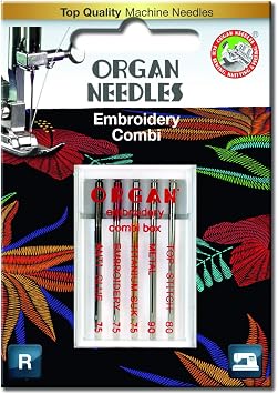 SHARP SEWING Needle Organ Embroidery Combi Card/5AstNeedleTypes, Gold/Silver/Black