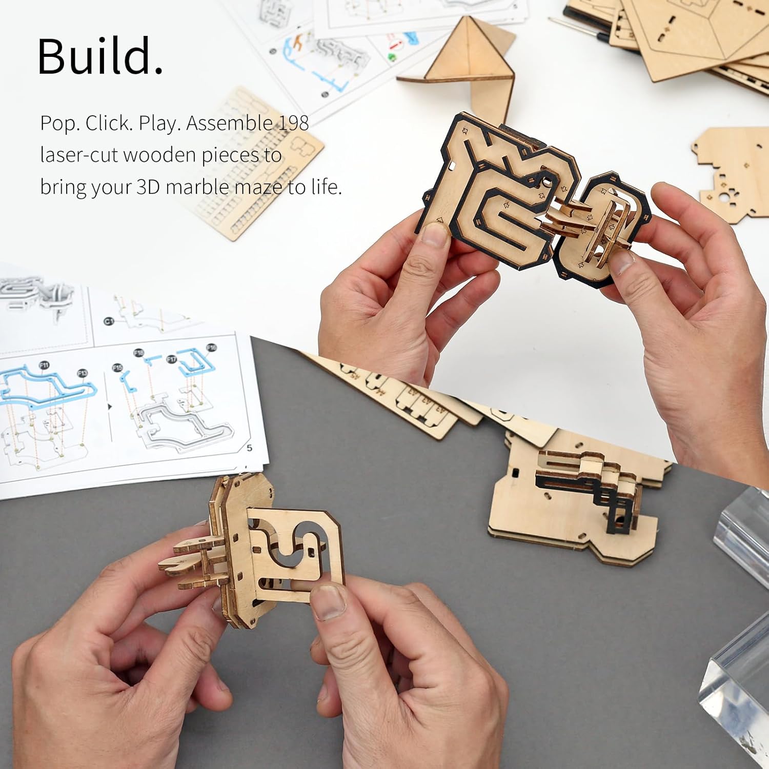 NOELKING 3D Wooden Puzzle Marble Maze, Brain Teaser Puzzle Maze Ball Game for Kids & Adults, Challenging Wood Labyrinth 3D Puzzle Toy, Wood Craft Kit for Home Office Decor, Gift for Kids Teen Adults