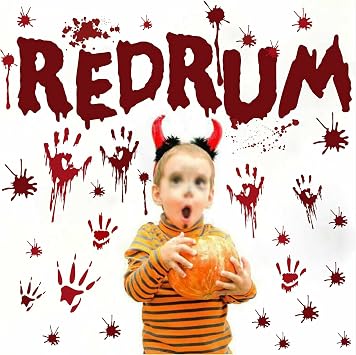 Halloween Redrum Murder Wall Decals Horror Ghost Bloody Handprint Stickers | Halloween wall window decor, peel and stick, removable vinyl, scary bathroom mirror decals, for haunted house holiday party