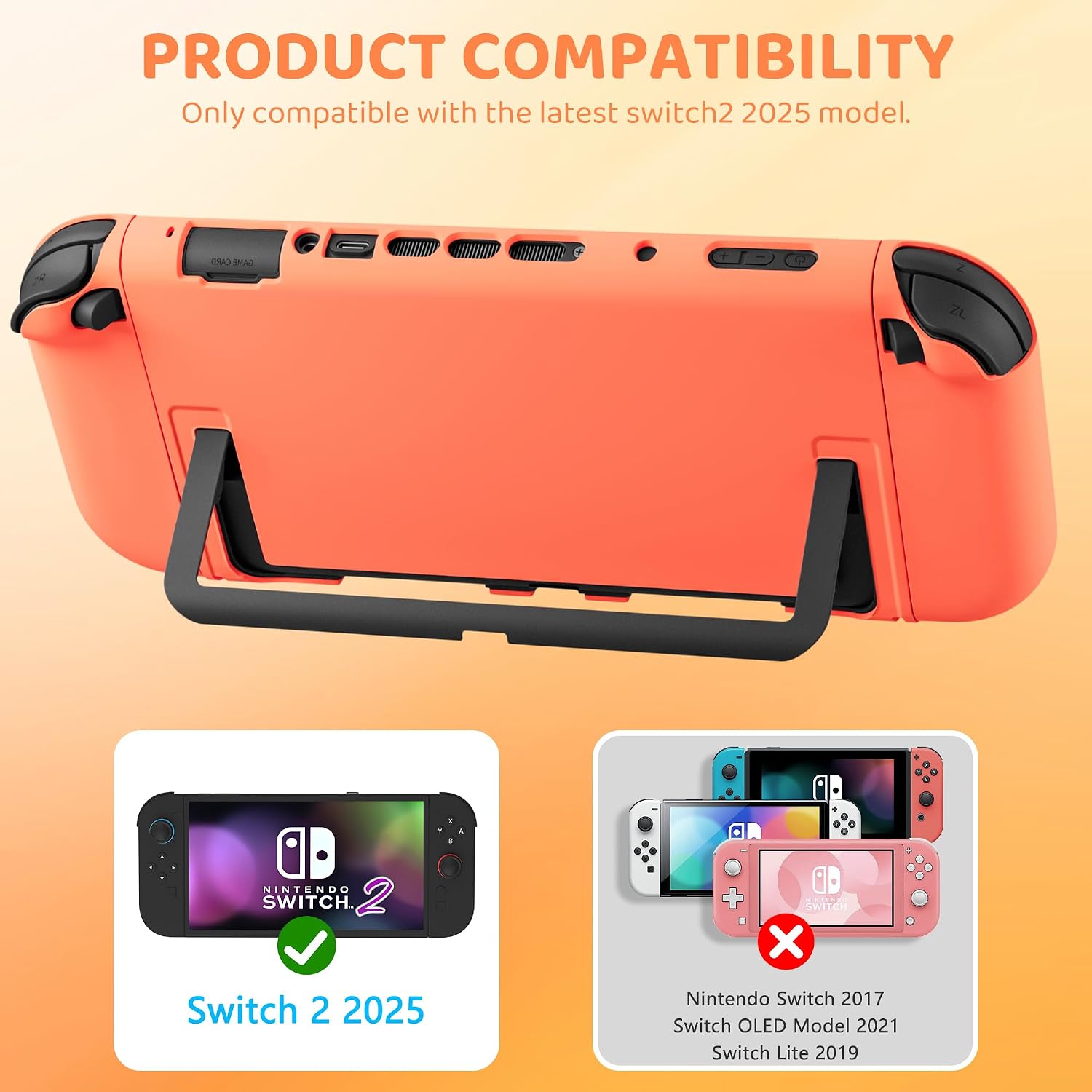RHOTALL Orange Carrying Case for Nintendo Switch 2 (2025) 7.9 Inch, Cute Protective Portable Travel Carry Case with 10 Game Card Slots, Hard Shell Cover for Switch 2,Screen Protector,2 Thumb Caps