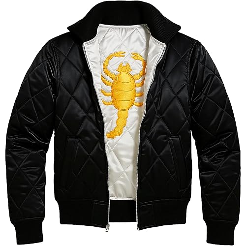 LP-FACON Mens Logo Quilted Satin Bomber Jacket Black/White
