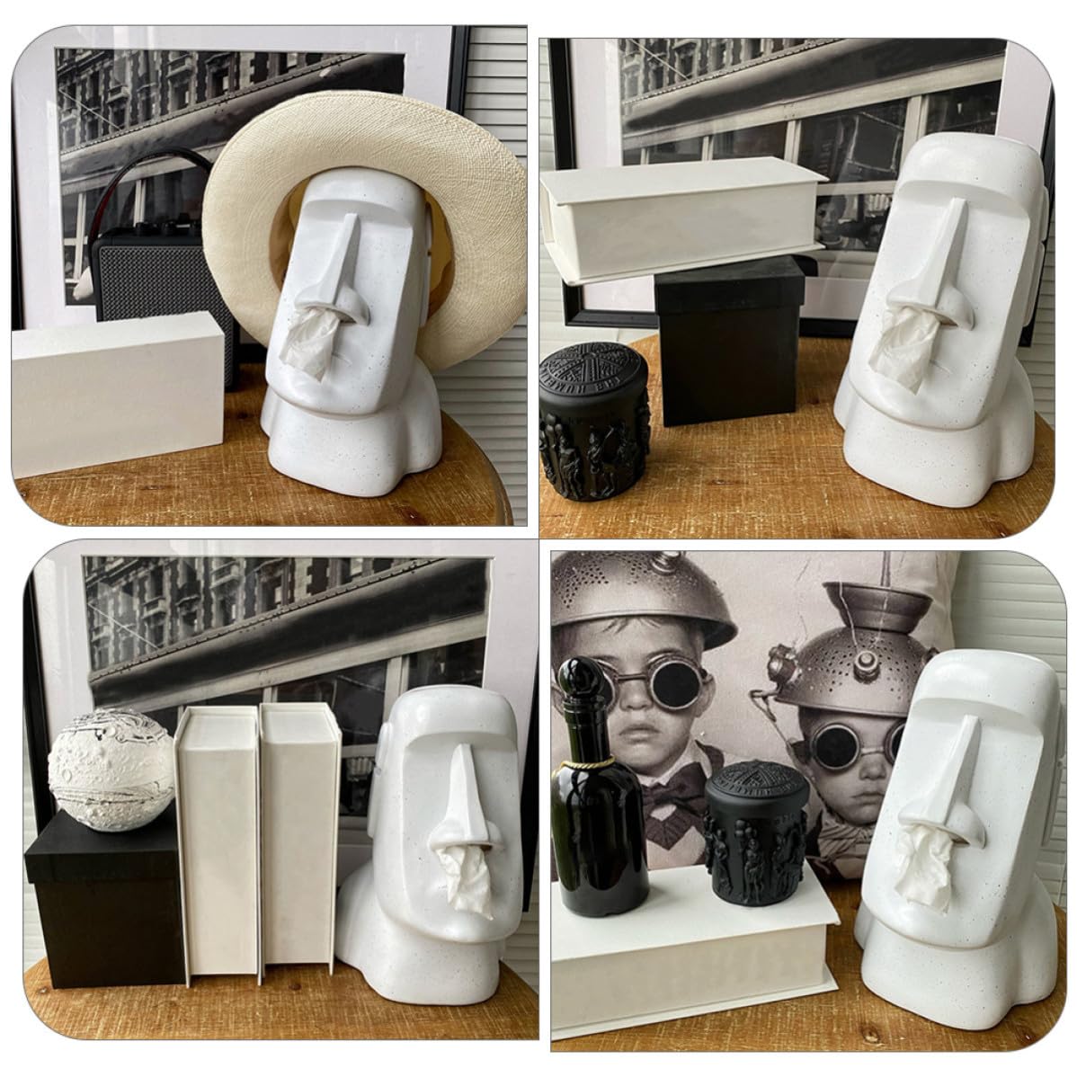 Moai Taschentuchbox aus Kunstharz für Kosmetiktücher in Weiß