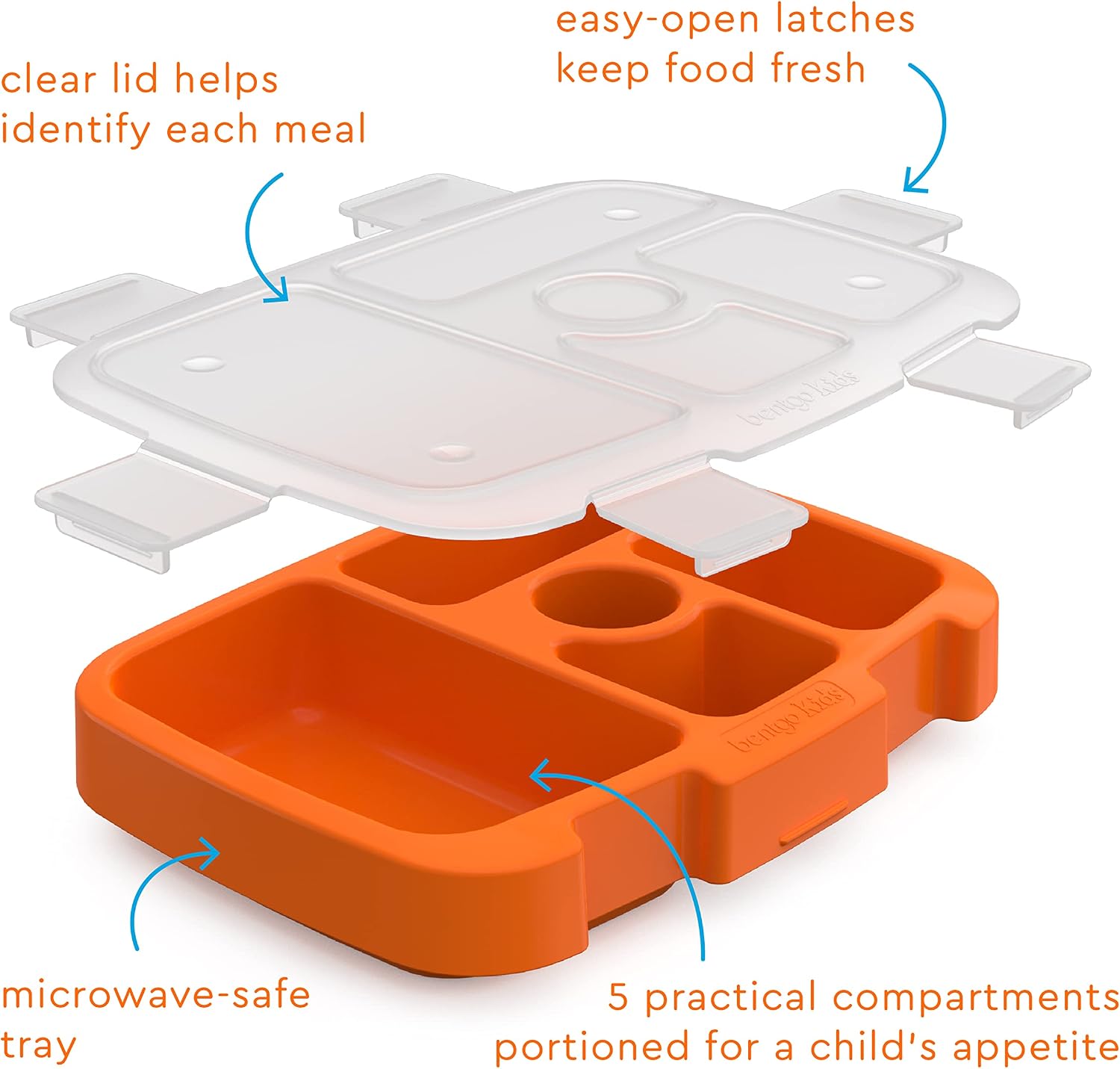 Bentgo Kids Prints Tray with Transparent Cover, 5-Compartment, BPA-Free | Meal Prep, Portion Control, Transparent Lid, Freshness Locking Clips, Reusable (Planes)