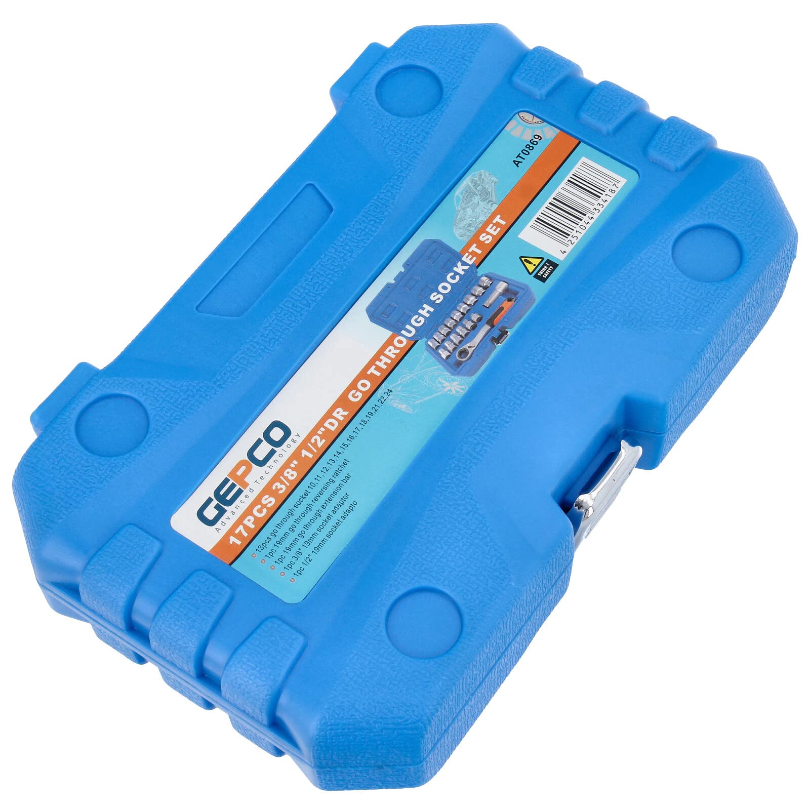 GEPCO Jeu de clés à douille traversantes 10-24 mm et cliquet réversible 19 mm 3/8" 1/2" 17 pièces