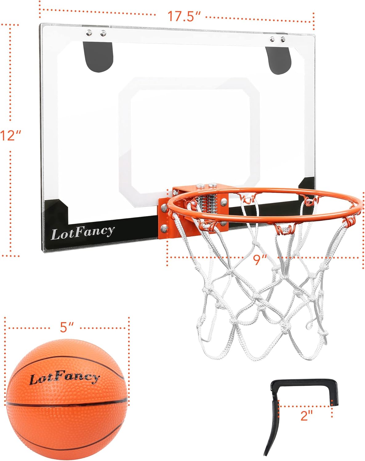 LotFancy Mini Basketball Hoop for Door, Indoor Basketball Goal for Kids Adults, 18 x 12'' Shatter Resistant Backboard, 9'' Rim and 5'' Ball : Sports & Outdoors